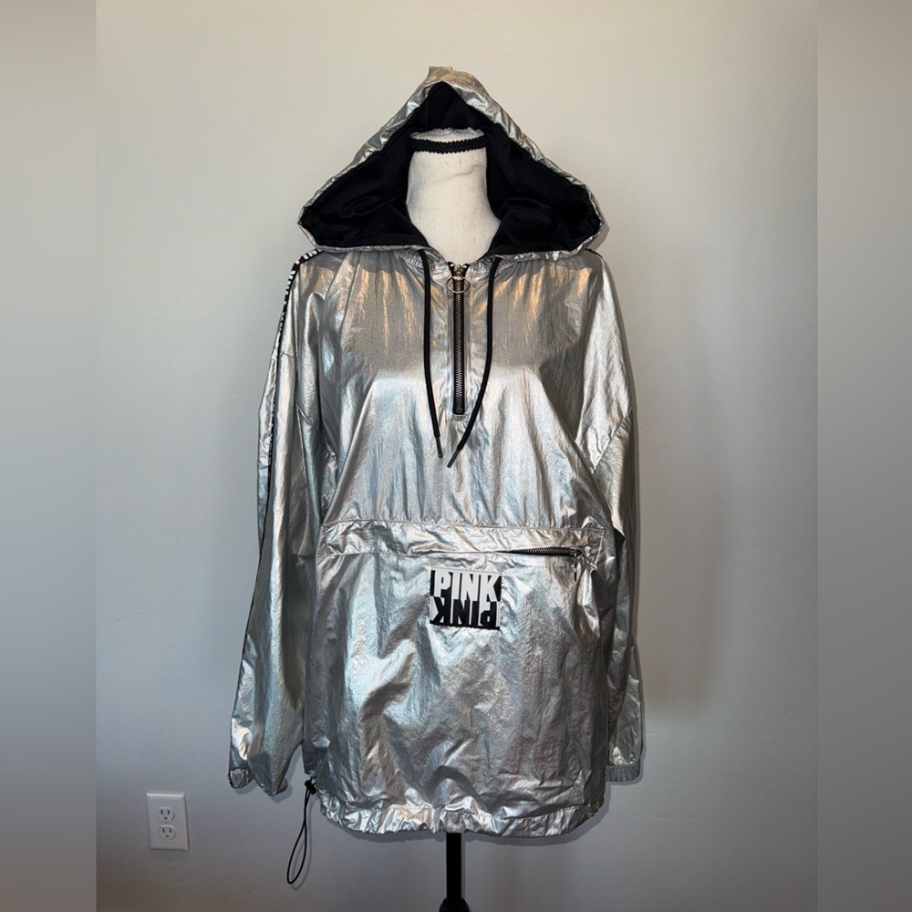 PINK Victoria's Secret Metallic Silver Hoodie Anorak